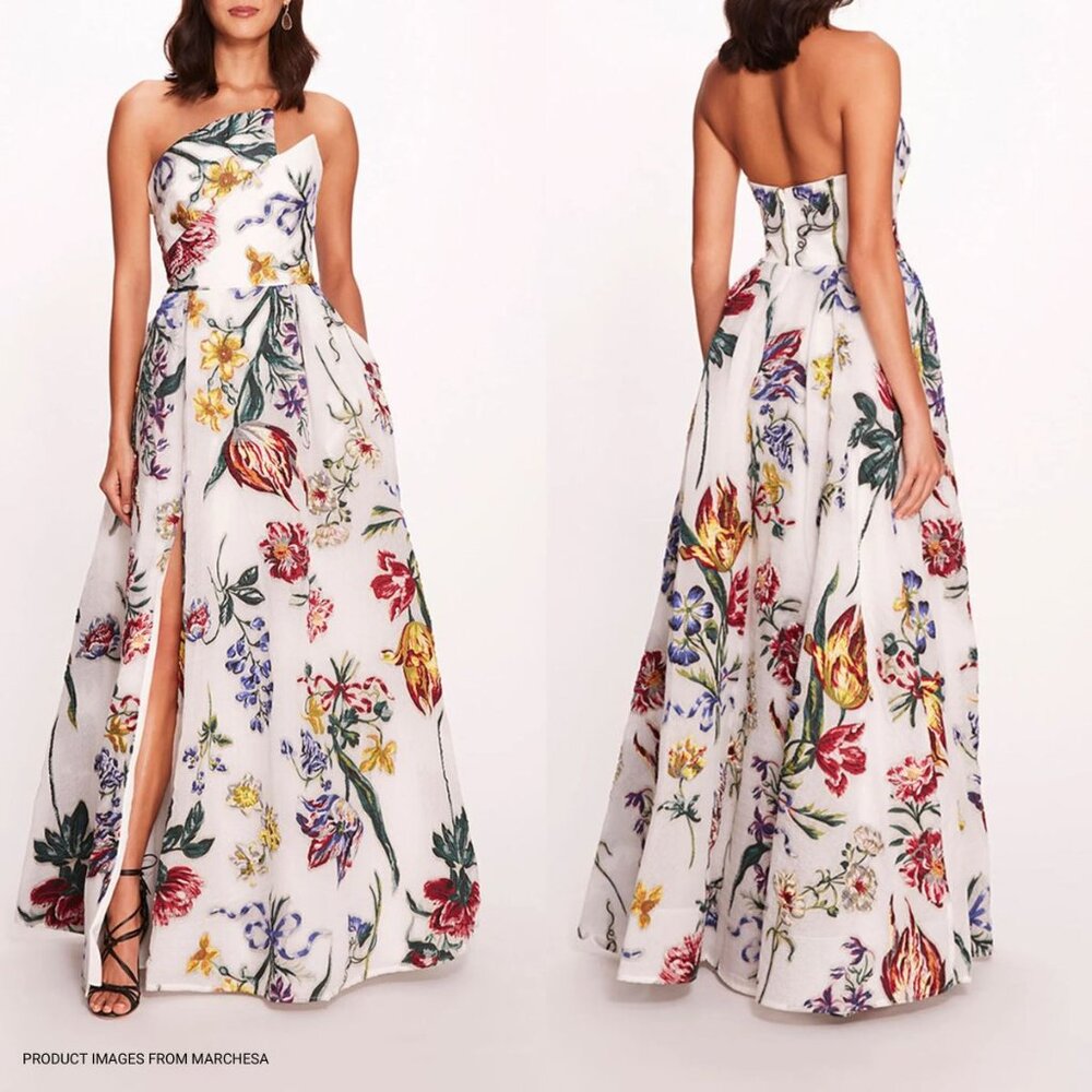 SOLD - Marchesa Notte Alexander Gown - Size 6 - Ivory Multi - NEW WITH TAGS